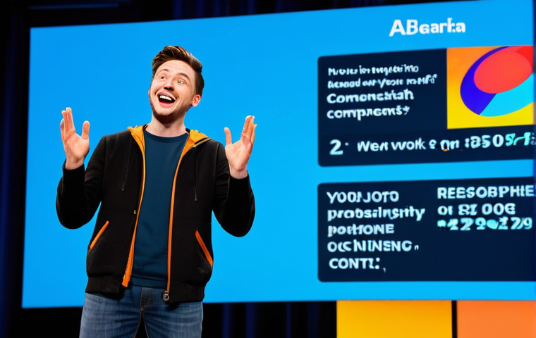 아시아 스탠드업 코미디의 미래 - Tech-Savvy Comedian**

"A young, fully clothed comedian on a brightly lit stage, interacting with a ...