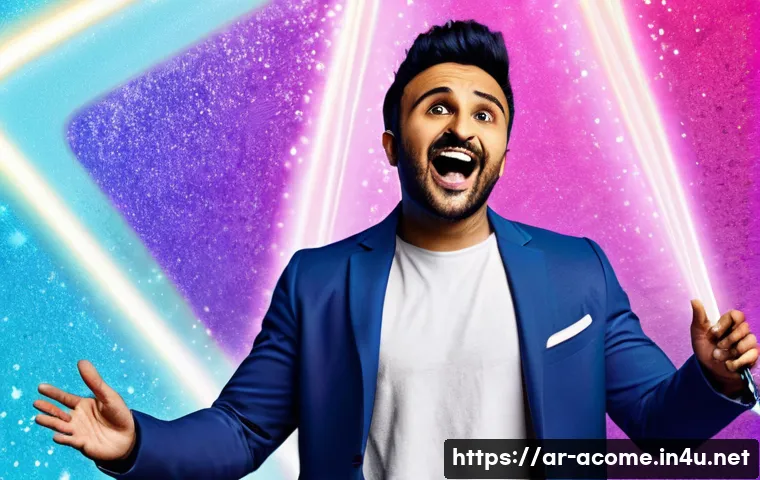 비르 다스의 인기 공연 리스트 - **Prompt 1: Vir Das, the Global Comedian**
A vibrant, dynamic illustration of stand-up comedian ...