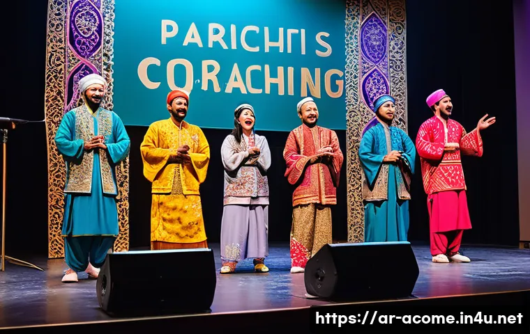 아시아 개그 페스티벌 리뷰 - A vibrant Asian comedy festival scene featuring diverse performers on stage engaging in improvisatio...