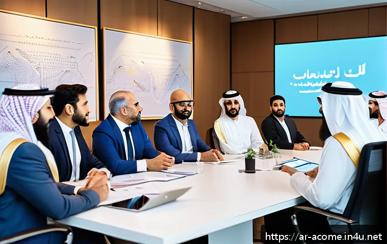 오카무라 타카시 프로필과 활동 - A modern Arab office environment showing a confident Middle Eastern business leader in formal attire...